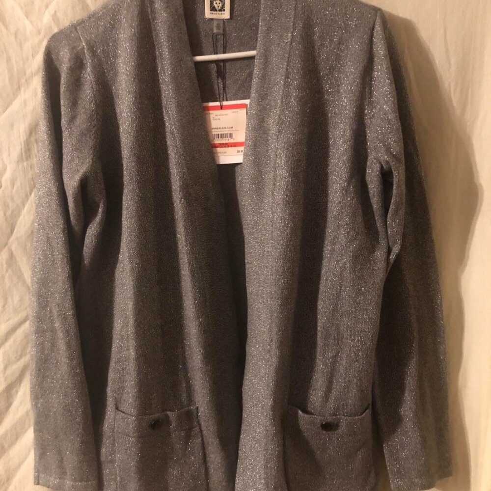 NWT ANNE KLEIN Sparkling  Heather Grey Open Jacket-XS